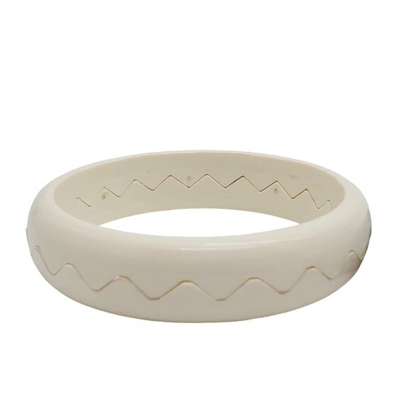 Acrylic Puzzle Bangles Zig Zag Bracelet Blue Brown Off White Wavy Interlocking - Picture 8 of 12